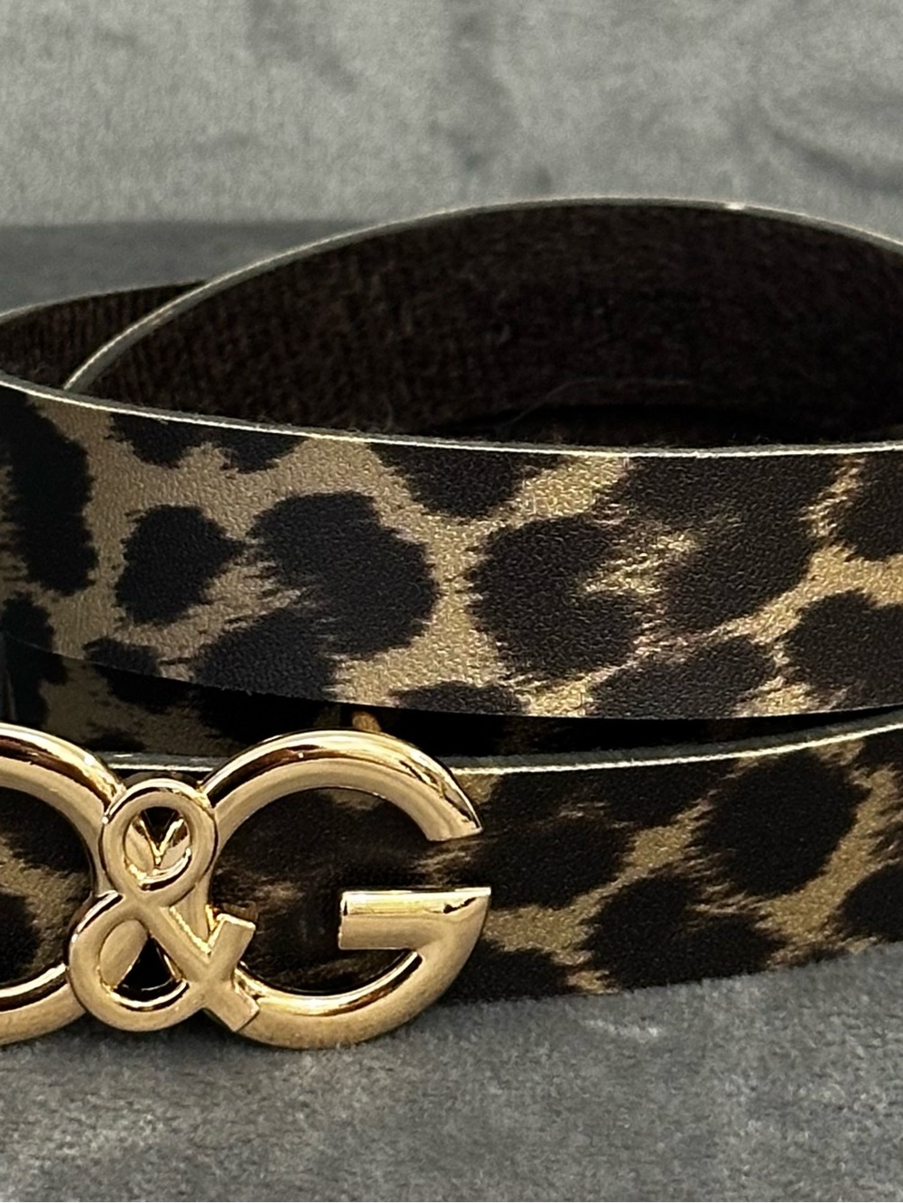 D&G Leopard Print Belt with Gold DG Buckle 110 cm